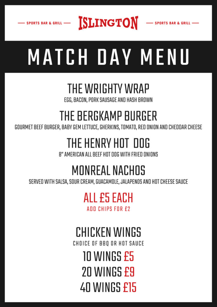 Our Menu Islington Sports Bar & Grill